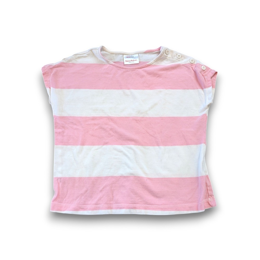 Hanna Andersson Pink Stripe Short Sleeve Shirt Girls 130 size 8